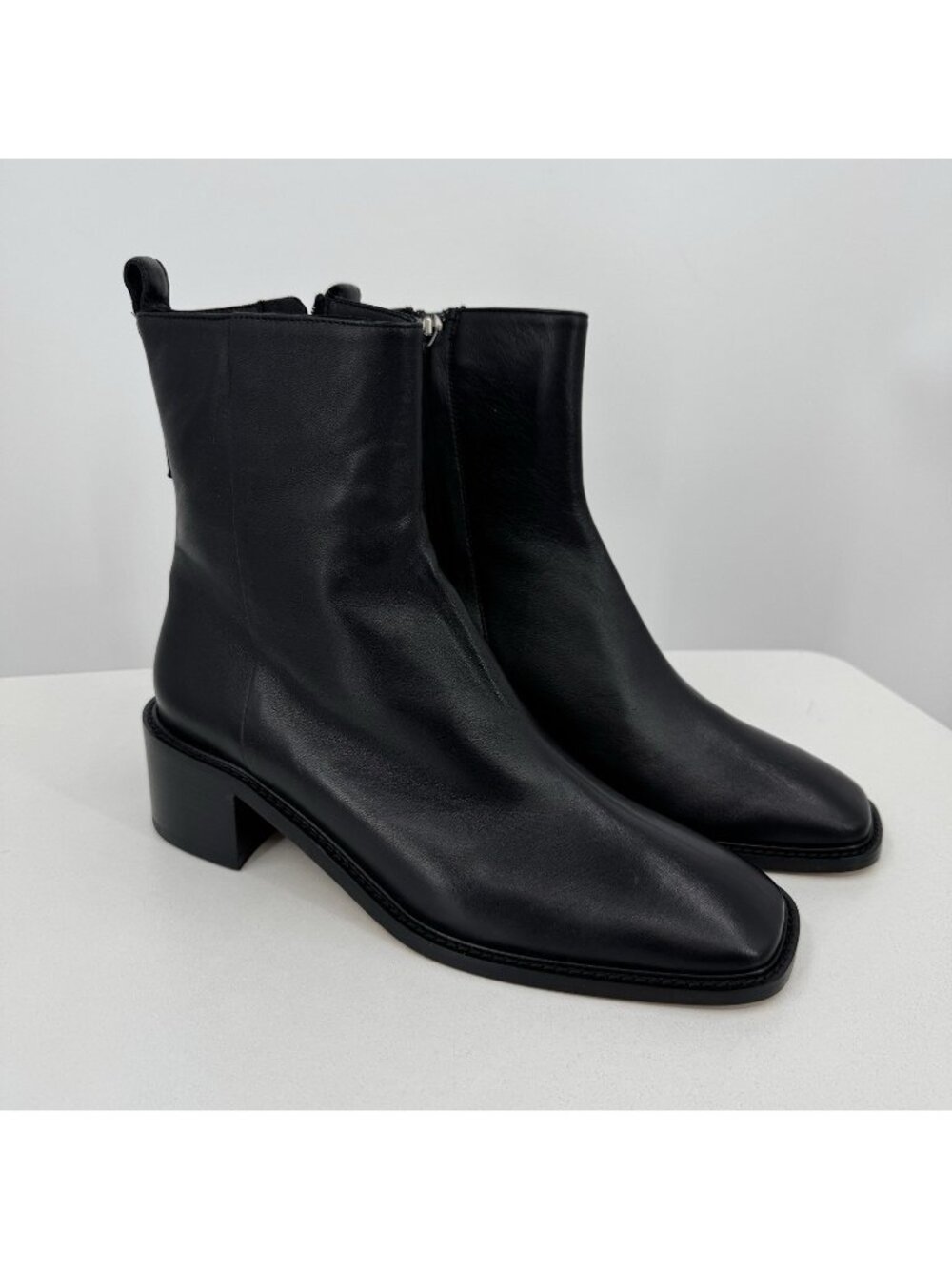 Everlane The City Boot in Black Leather sz 10 Women's Side Zip Block Heel Ankle